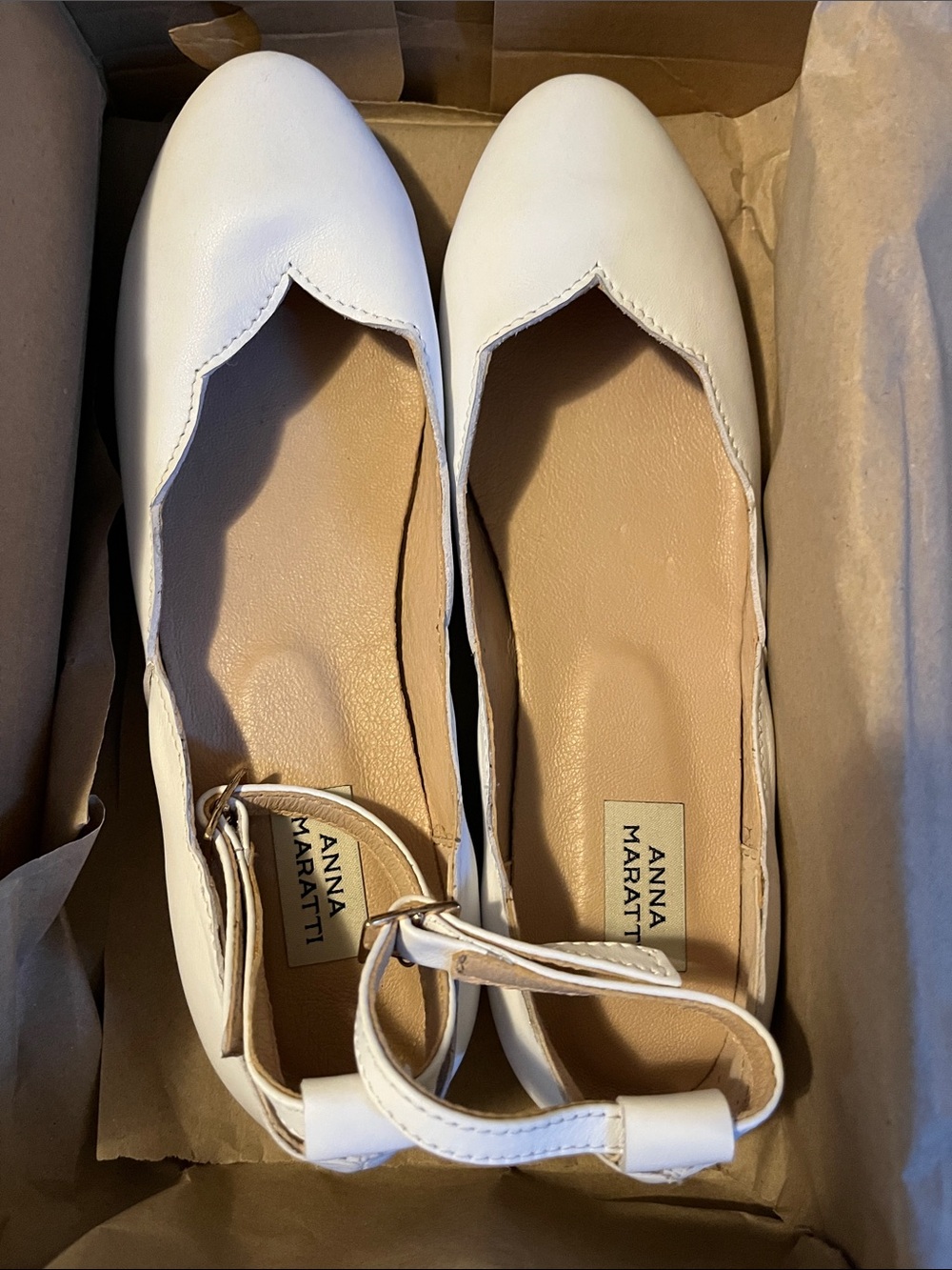 White Ankle-Strap Flats